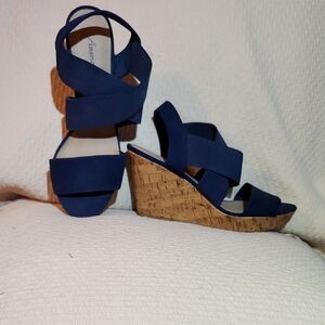 American Eagle Outfitters Navy Strappy Cork Wedge Sandals